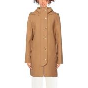 Bruine Wollen Blend Hooded Jas Love Moschino , Brown , Dames