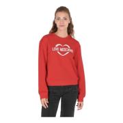 Rode Katoenen Sweatshirt met Inlay Detail Love Moschino , Red , Dames