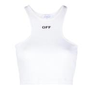 Geribbeld Logo Print Racerback Top Off White , White , Dames