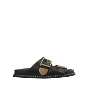 Zwarte Leren Platte Sandalen Chloé , Black , Dames