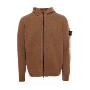 Hoodie met rits en badge Stone Island , Brown , Heren