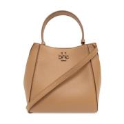 Gestructureerde Leren Schoudertas met Logo Tory Burch , Brown , Dames