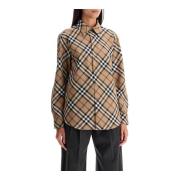 Klassieke Wolmix Oxford Overhemd Burberry , Beige , Dames