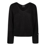 Stijlvolle V-hals Gebreide kleding Pinko , Black , Dames