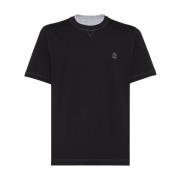 Geborduurd Logo Crew Neck T-shirts Brunello Cucinelli , Black , Heren