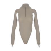 Taupe Stretch Fabric Cut-Out Top Andrea Adamo , Gray , Dames