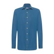 Denim Stijl Katoenen Overhemd Kiton , Blue , Heren