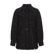 Zwarte Katoenen Tweed Shirt met Pailletten Msgm , Black , Dames