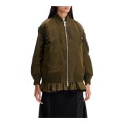 Outdoor Layered Nylon Bomber Vest Sacai , Green , Dames