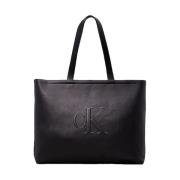 Zwarte Eco Leren Tote Tas Calvin Klein , Black , Dames