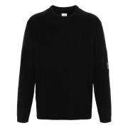 Zwarte Crew Neck Sweater met Lens Detail C.p. Company , Black , Heren