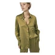 Groene Pinstripe Lange Overhemd Dante 6 , Green , Dames