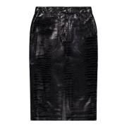 Eco Leren Croco Print Rok Laneus , Black , Dames