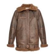 Gevoerde shearling jas met capuchon Saint Laurent , Brown , Dames