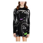 Zwart Print Lange Mouw Jurk Desigual , Black , Dames