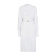 Witte Midi Overhemdjurk Gestreepte Katoen Fendi , White , Dames