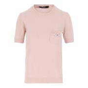 Cashmere Gebreide Crew Neck Korte Mouw Versace , Pink , Dames