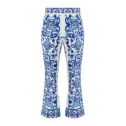 Zijden broek met Majolica-patroon Dolce & Gabbana , Blue , Dames