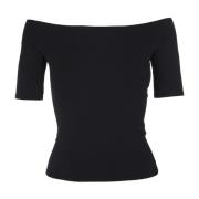 Zwarte Geribbelde Off-Shoulder Top Alexander McQueen , Black , Dames