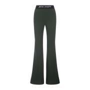 Groene Flare Broek met Logo Band Palm Angels , Green , Dames