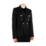 Zwarte Wollen Blazer, Dubbel-Borstig, Gouden Knopen Made in Italia , B...