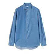 Blauw Katoen-Denim Vrijetijdsshirt Loro Piana , Blue , Heren