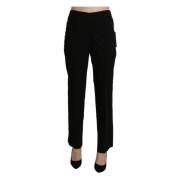 Elegante Rechte Zwarte Hoge Taille Broek Bencivenga , Black , Dames