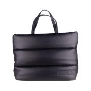 Luxe Zwarte Gevoerde Shopper Tas Plein Sport , Black , Dames