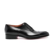 Zwarte Gepoetste Leren Oxford Schoenen Santoni , Black , Heren