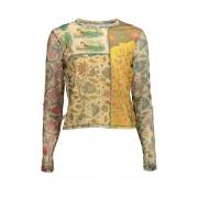 Elegant Bedrukt Beige Langarm T-Shirt Desigual , Multicolor , Dames