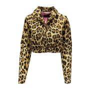 Leopard Calf Hair Cropped Jacket Dsquared2 , Brown , Dames