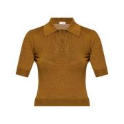 Bruin Gebreid Poloshirt Saint Laurent , Brown , Dames