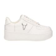 Witte Leren Sneaker met Zilveren Logo Windsor Smith , White , Dames