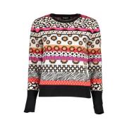 Chique Roze Contrast Ronde Hals Trui Desigual , Multicolor , Dames