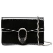 Zwarte Leren Crossbody Tas met Tijgerhoofd Gucci , Black , Dames