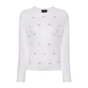 Witte Sweater met Strass Logo Emporio Armani , White , Dames