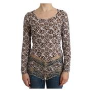 Elegante Top met Lange Mouwen van Bloemkant Roberto Cavalli , Brown , ...