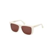 Stijlvolle zonnebril bruine lens wit frame Max Mara , White , Dames