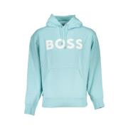 Blauwe Katoenen Hoodie met Print Logo Hugo Boss , Blue , Heren