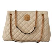 Elegante Gewatteerde Leren Tote Tas Versace , White , Dames