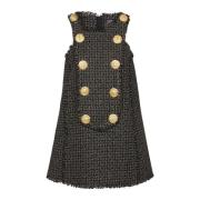 Mouwloze lurex tweed jurk met knopen Balmain , Black , Dames