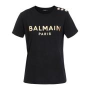 Katoenen T-shirt met logoprint Balmain , Black , Dames