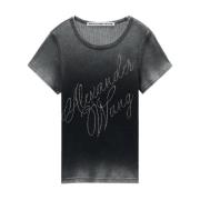 Aansluitend T-shirt met Cursief Logo Alexander Wang , Gray , Dames