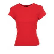 Geribbelde Ronde Hals T-shirt Drykorn , Red , Dames