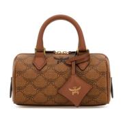 Ella Boston Bedrukte Canvas Handtas MCM , Brown , Dames