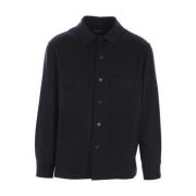 Blauwe Cashmere Jas-Shirt met Elleboogstukken Ermenegildo Zegna , Blue...