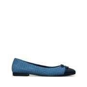 Gewatteerde Cap-Toe Ballet Denim Schoenen Tory Burch , Blue , Dames