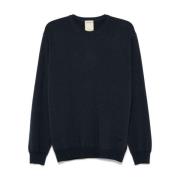 Blauwe Geribbelde Crew Neck Sweater Woolrich , Blue , Heren