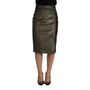 Elegante Metallic Grijze High-Waisted Midi Rok Gianfranco Ferré , Gray...