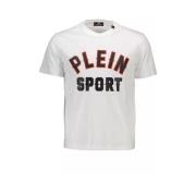 Wit T-shirt met ronde hals en contrasterende accenten Plein Sport , Wh...